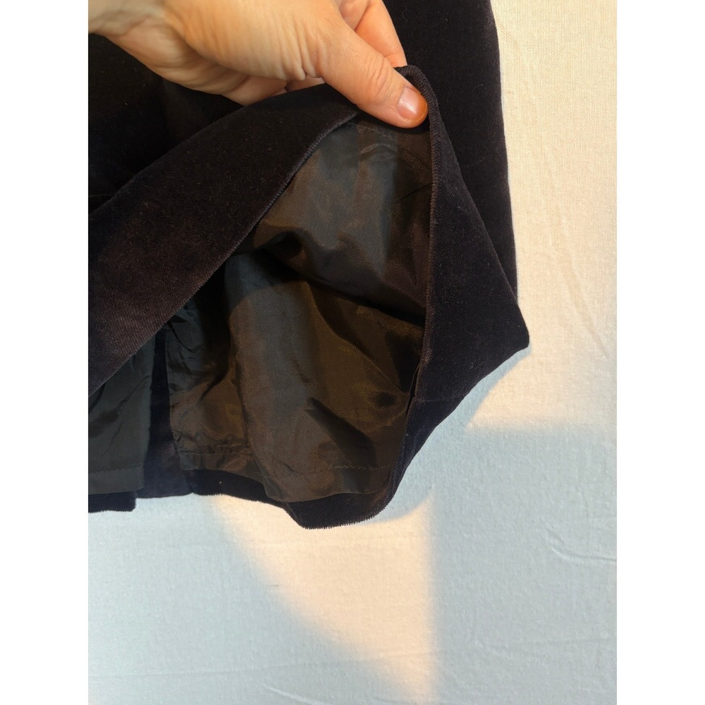 Vintage Limited America Velvet Mini Skirt High Waist Navy Slit Back Zip Size‎ 4 - Picture 2 of 11